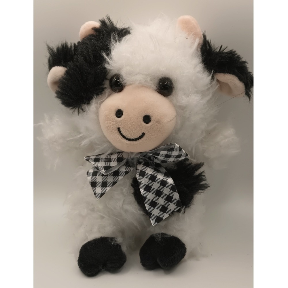 Walmart S Shaggy Cow Plush Black White Spotted Stuffed Animal Gingham Bow 345034